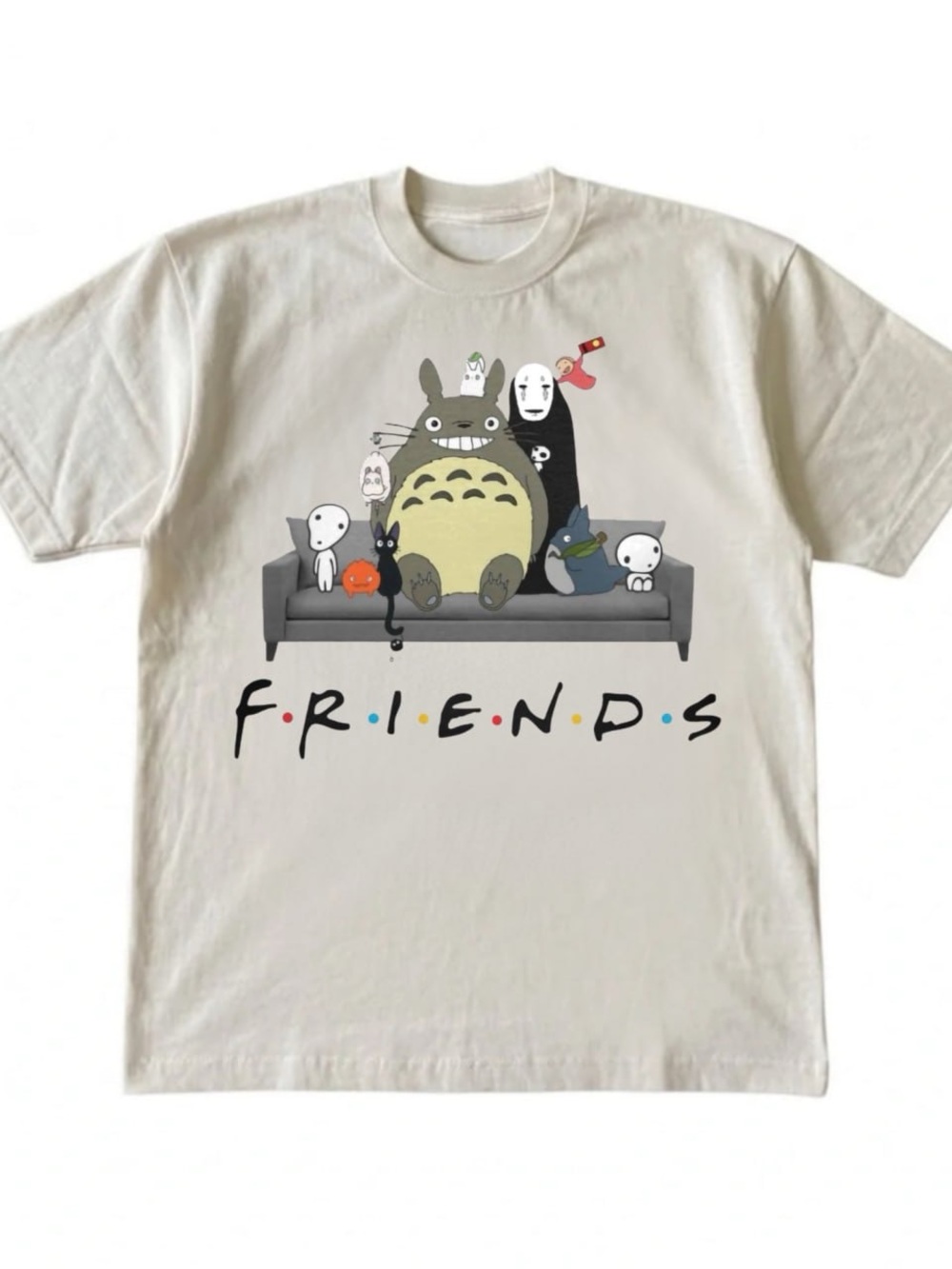 Cream Totoro Friends Graphic Short Sleeve Tee